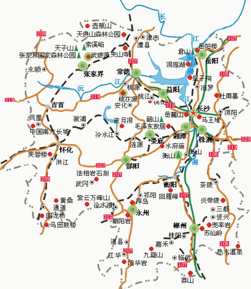 湖南旅游图,湖南省地图,湖南导游图-张家界旅游公司